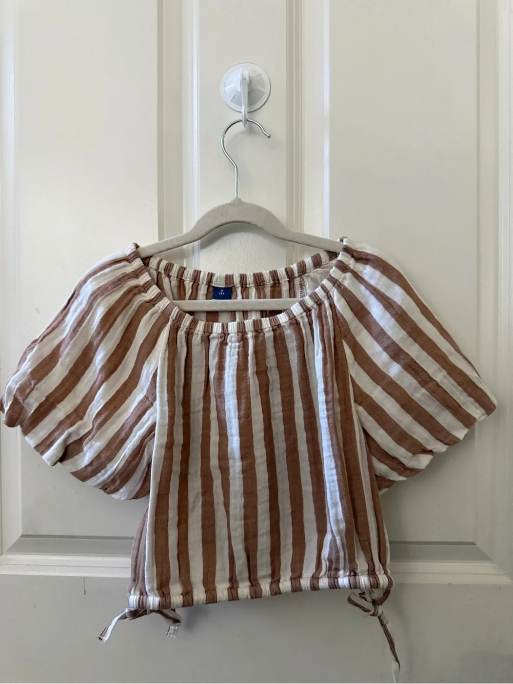 Old Navy Brown & White Striped Peasant Top